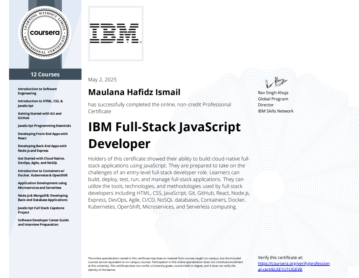 IBM Full-Stack JavaScript Developer